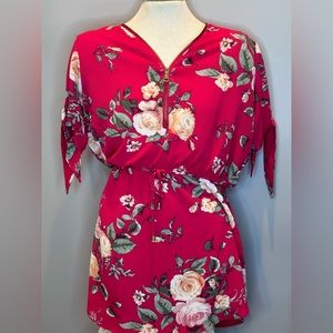 J for Justify- Red Floral dress. Size-XL Knee length depending on height.